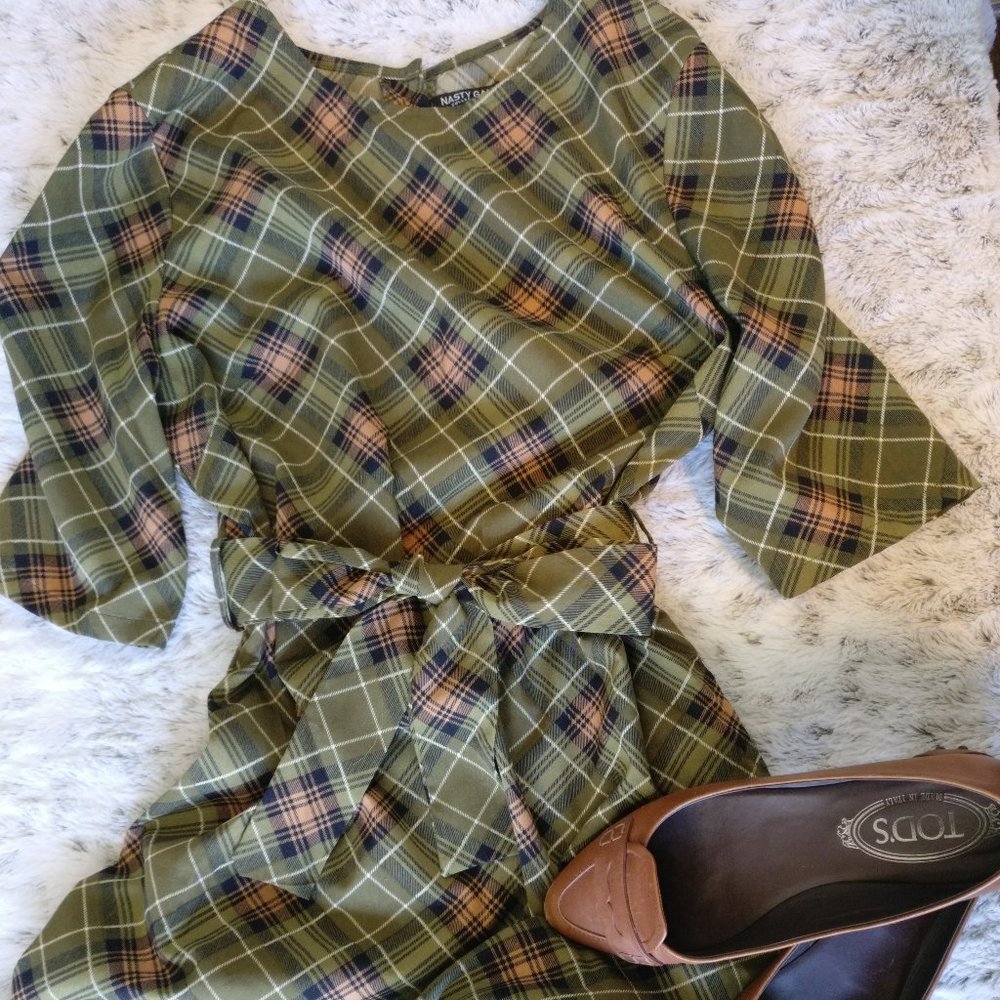 Nasty Gal Green Plaid Sheath Dress - 2